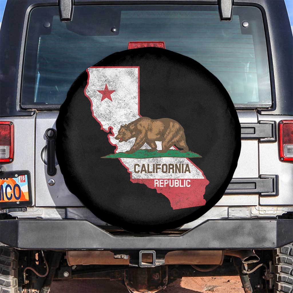 California Republic Cali Map Flag Distressed Style Spare Tire Cover TS14 No hole Black Print Your Wear