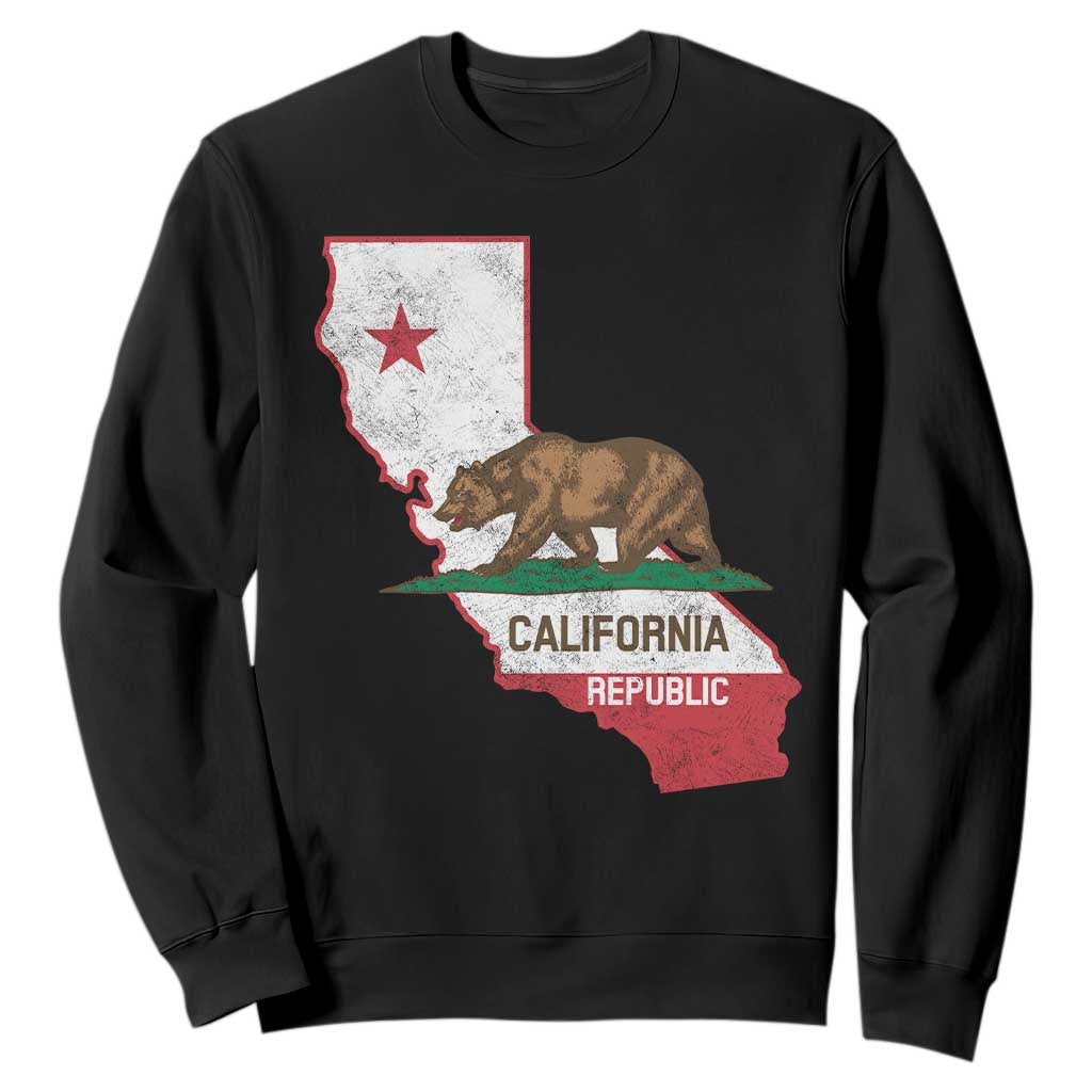 California Republic Cali Map Flag Distressed Style Sweatshirt TS14 Black Print Your Wear
