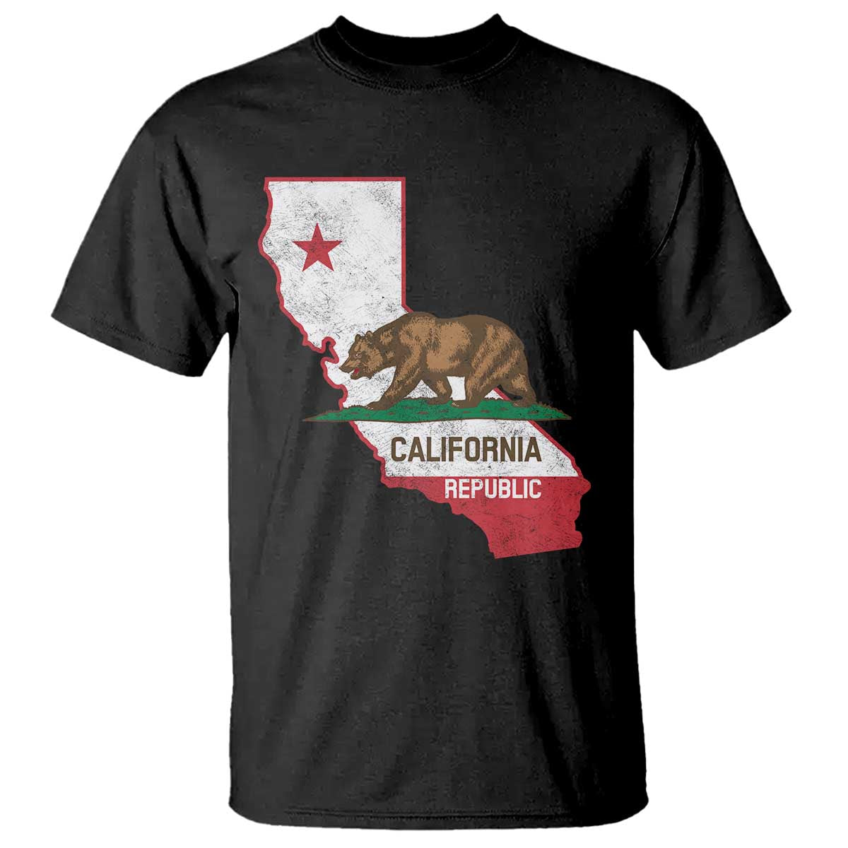 California Republic Cali Map Flag Distressed Style T Shirt TS14 Black Print Your Wear