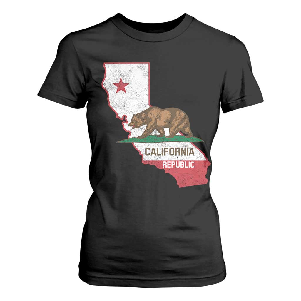 California Republic Cali Map Flag Distressed Style T Shirt For Women TS14 Black Print Your Wear
