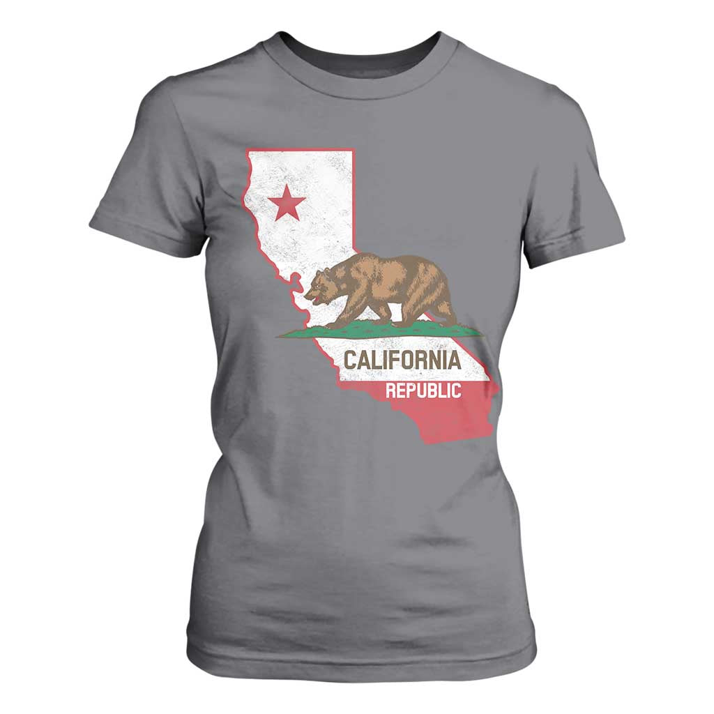 California Republic Cali Map Flag Distressed Style T Shirt For Women TS14 Charcoal Print Your Wear