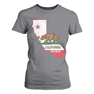 California Republic Cali Map Flag Distressed Style T Shirt For Women TS14 Charcoal Print Your Wear