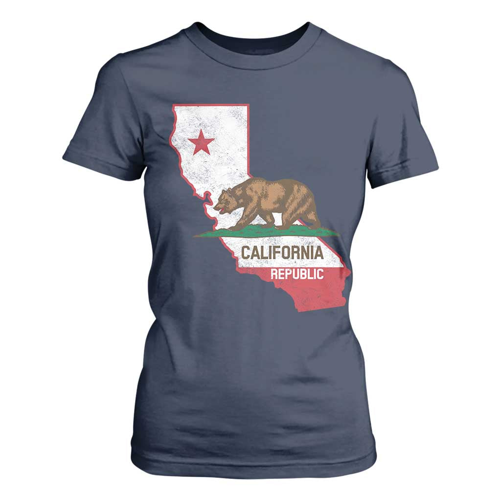 California Republic Cali Map Flag Distressed Style T Shirt For Women TS14 Navy Print Your Wear