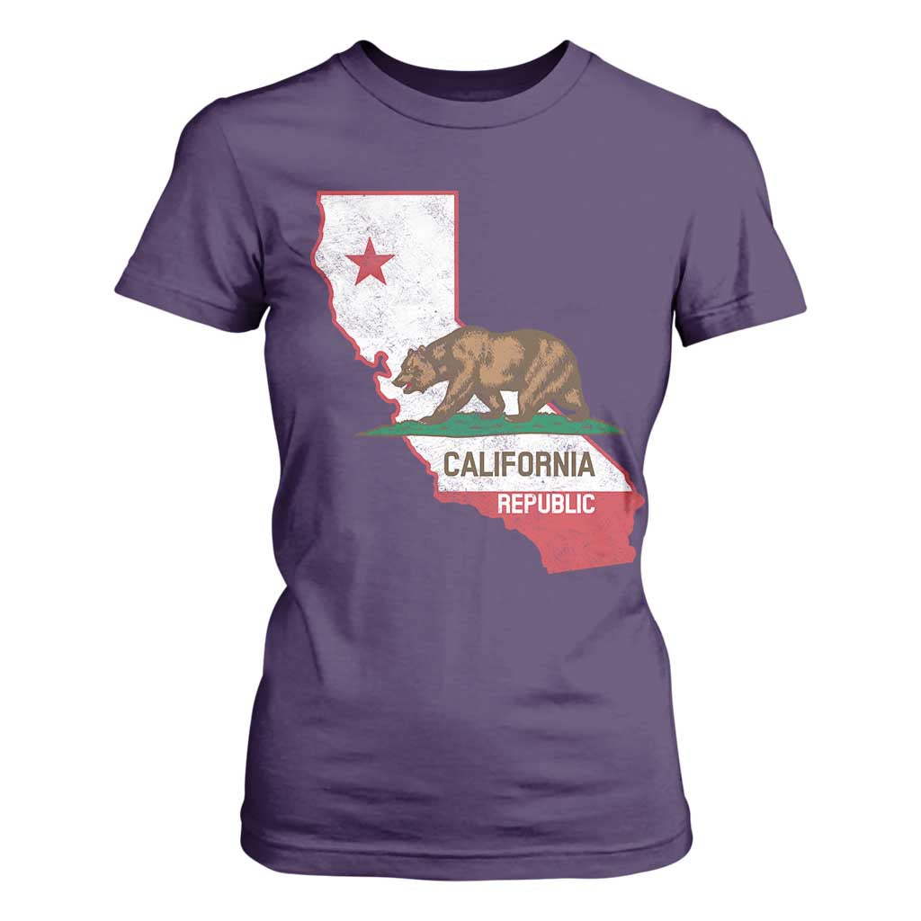 California Republic Cali Map Flag Distressed Style T Shirt For Women TS14 Purple Print Your Wear