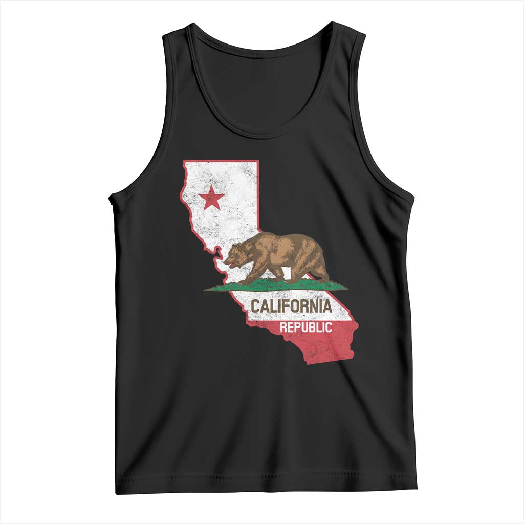 California Republic Cali Map Flag Distressed Style Tank Top TS14 Black Print Your Wear