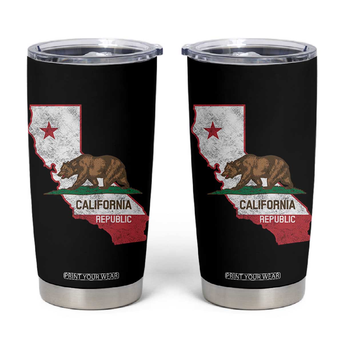 California Republic Cali Map Flag Distressed Style Tumbler Cup TS14 Black Print Your Wear