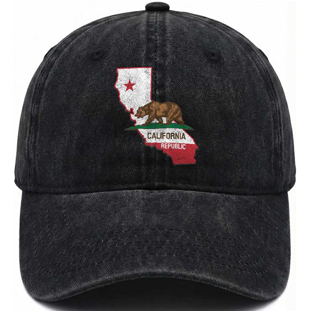 California Republic Cali Map Flag Distressed Style Washed Cotton Baseball Cap TS14 Print Your Wear