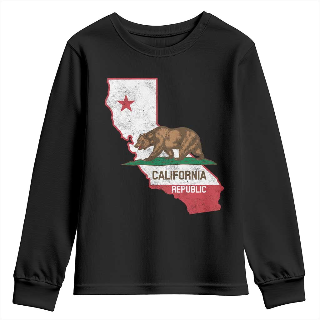 California Republic Cali Map Flag Distressed Style Youth Sweatshirt TS14 Black Print Your Wear