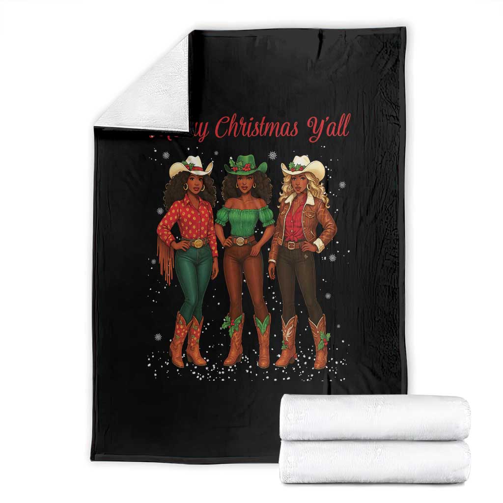 Black African American Cowgirl Christmas Throw Blanket Retro Western Howdy TS14 Black Print Your Wear