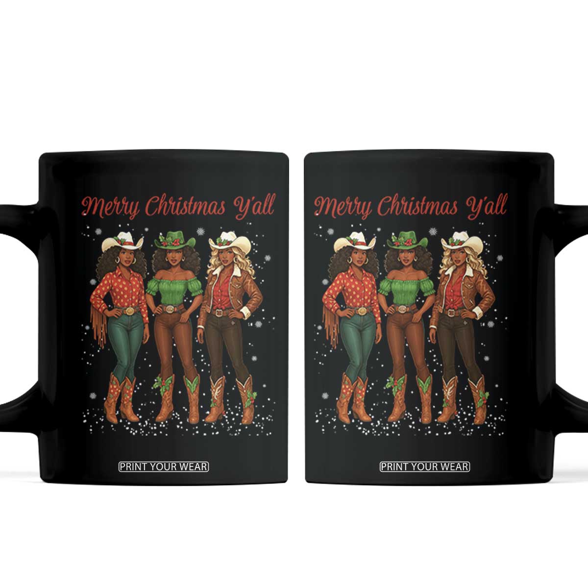 Black African American Cowgirl Christmas Coffee Mug Retro Western Howdy - Print Your Wear