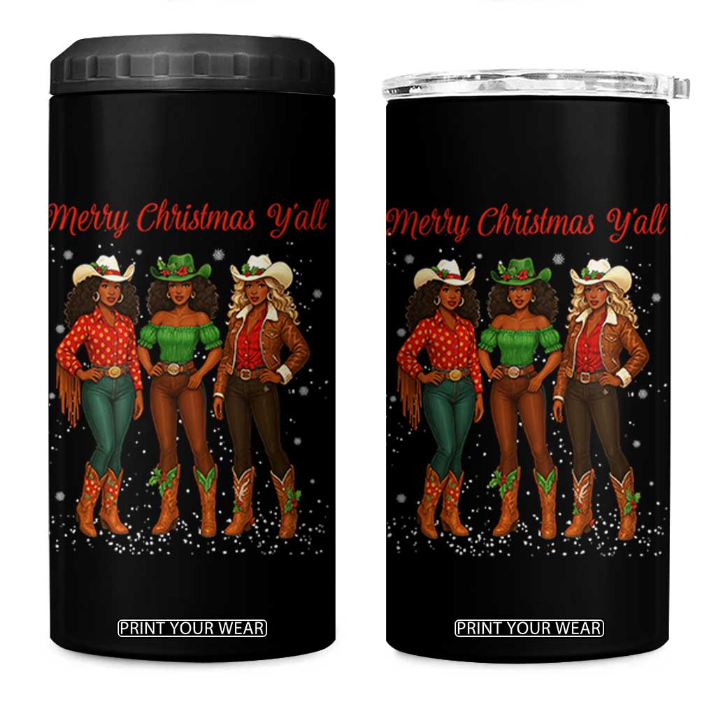 Black African American Cowgirl Christmas 4 in 1 Can Cooler Tumbler Retro Western Howdy - Print Your Wear