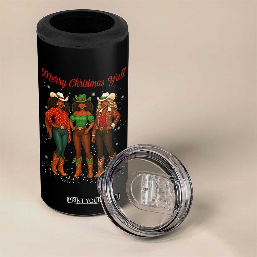 Black African American Cowgirl Christmas 4 in 1 Can Cooler Tumbler Retro Western Howdy - Print Your Wear