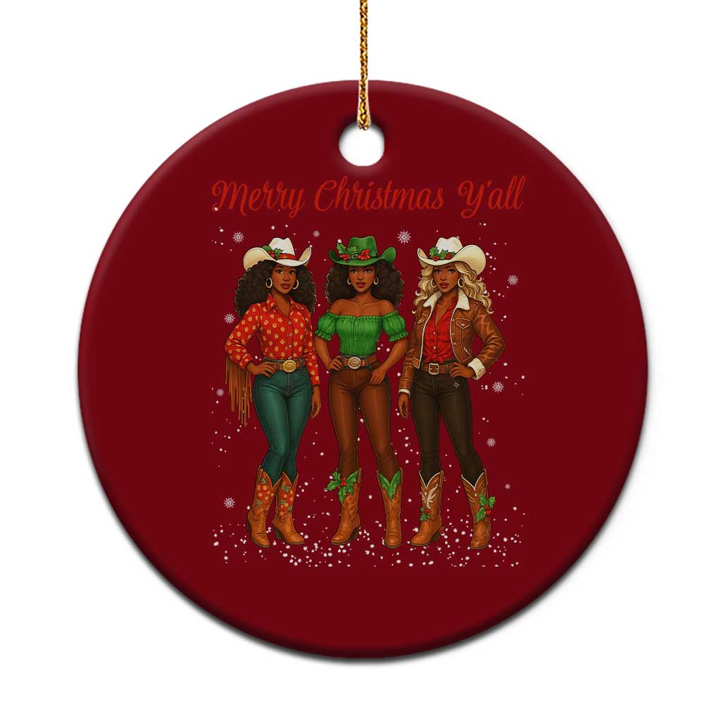 Black African American Cowgirl Christmas Ceramic Ornament Retro Western Howdy - Print Your Wear