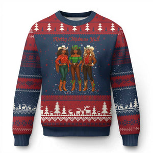 Black African American Cowgirl Xmas Ugly Christmas Sweater Retro Western Howdy TS14 Navy Red Print Your Wear