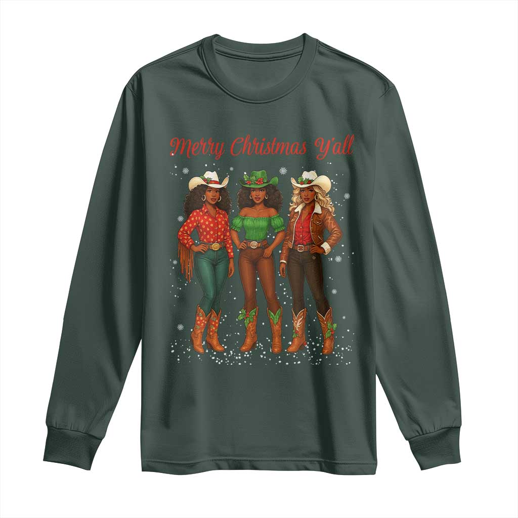 Black African American Cowgirl Christmas Long Sleeve Shirt Retro Western Howdy TS14 Dark Forest Green Print Your Wear