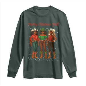 Black African American Cowgirl Christmas Long Sleeve Shirt Retro Western Howdy TS14 Dark Forest Green Print Your Wear