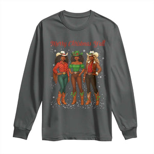 Black African American Cowgirl Christmas Long Sleeve Shirt Retro Western Howdy TS14 Dark Heather Print Your Wear