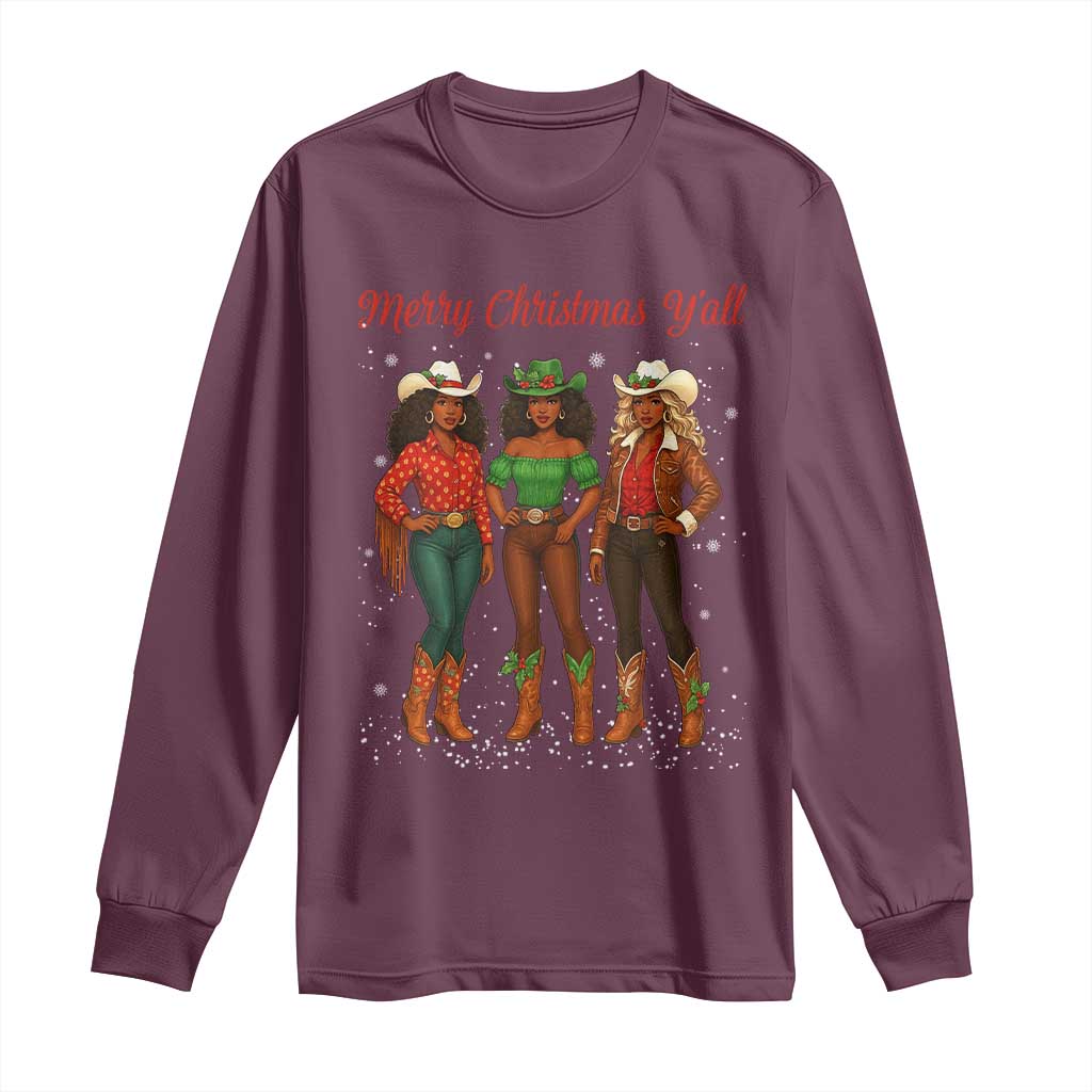 Black African American Cowgirl Christmas Long Sleeve Shirt Retro Western Howdy TS14 Maroon Print Your Wear