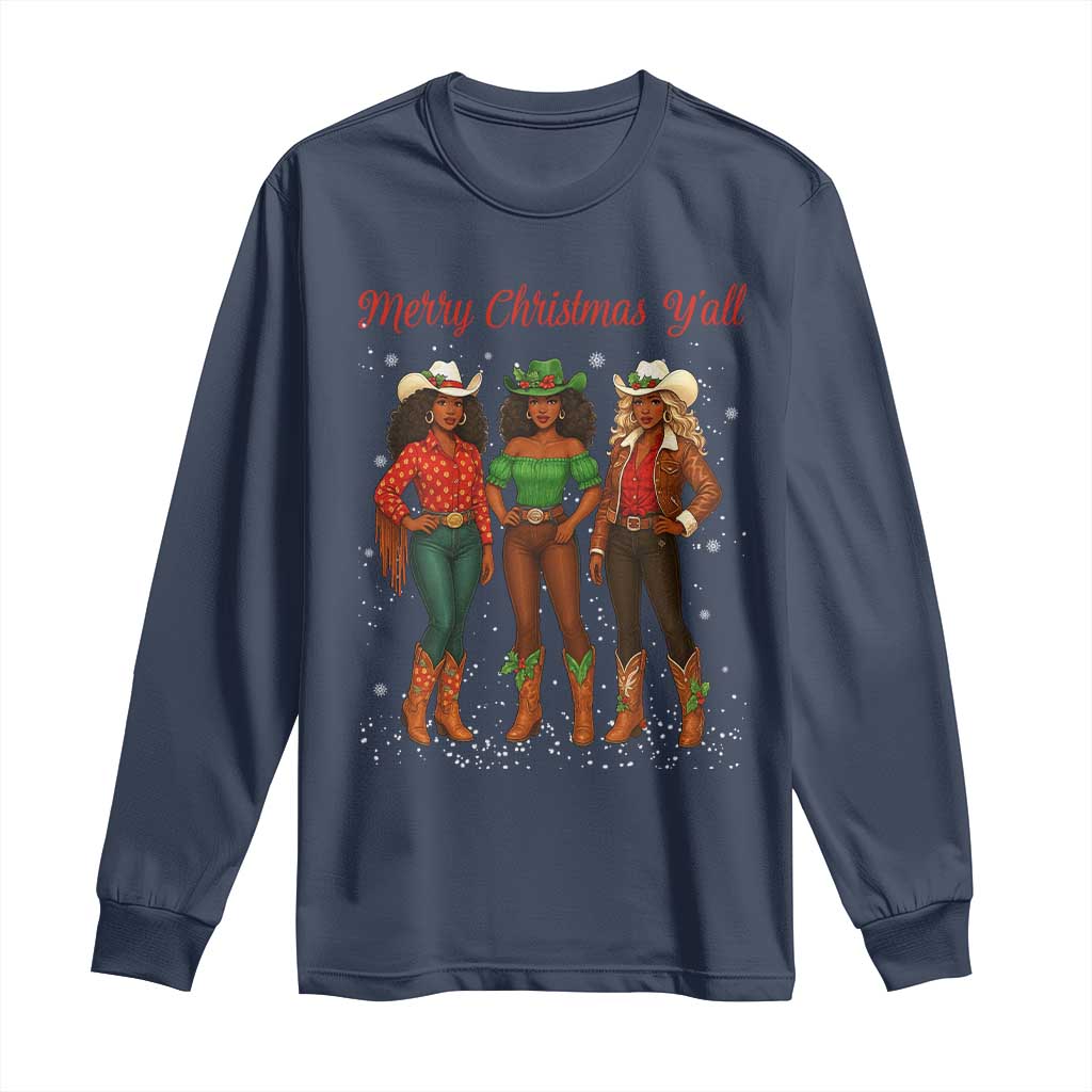 Black African American Cowgirl Christmas Long Sleeve Shirt Retro Western Howdy TS14 Navy Print Your Wear
