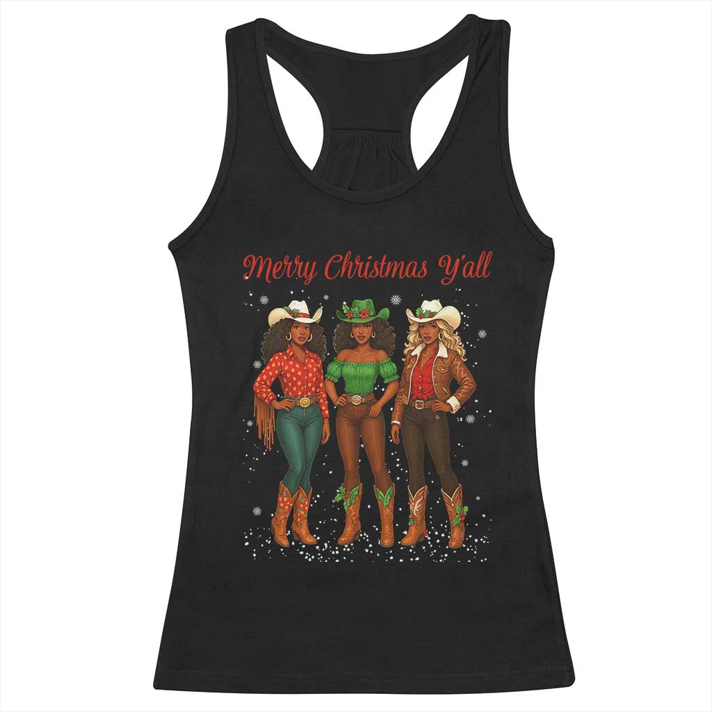 Black African American Cowgirl Christmas Racerback Tank Top Retro Western Howdy TS14 Black Print Your Wear