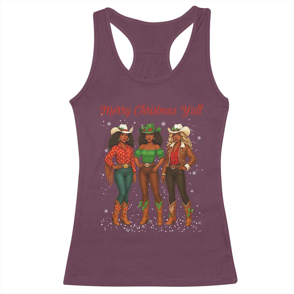 Black African American Cowgirl Christmas Racerback Tank Top Retro Western Howdy TS14 Maroon Print Your Wear