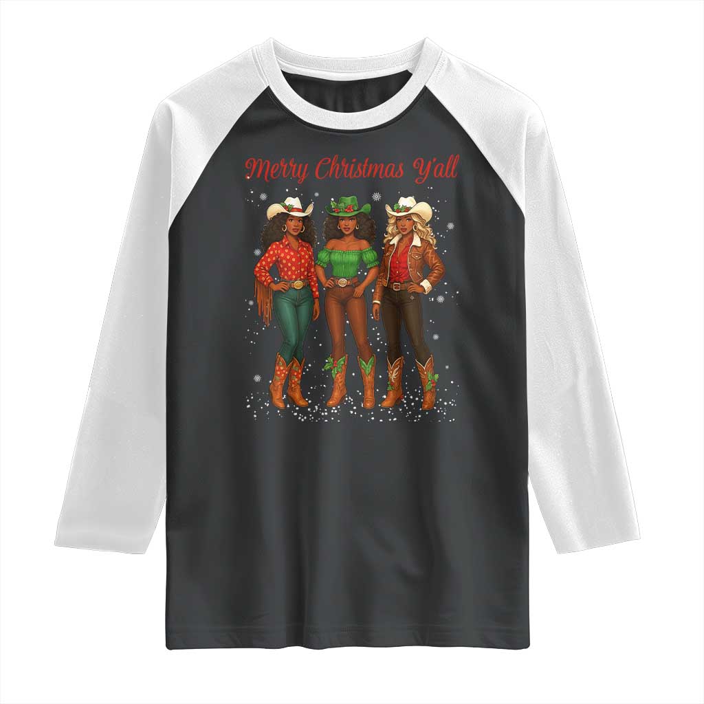 Black African American Cowgirl Christmas Raglan Shirt Retro Western Howdy TS14 Black White Print Your Wear