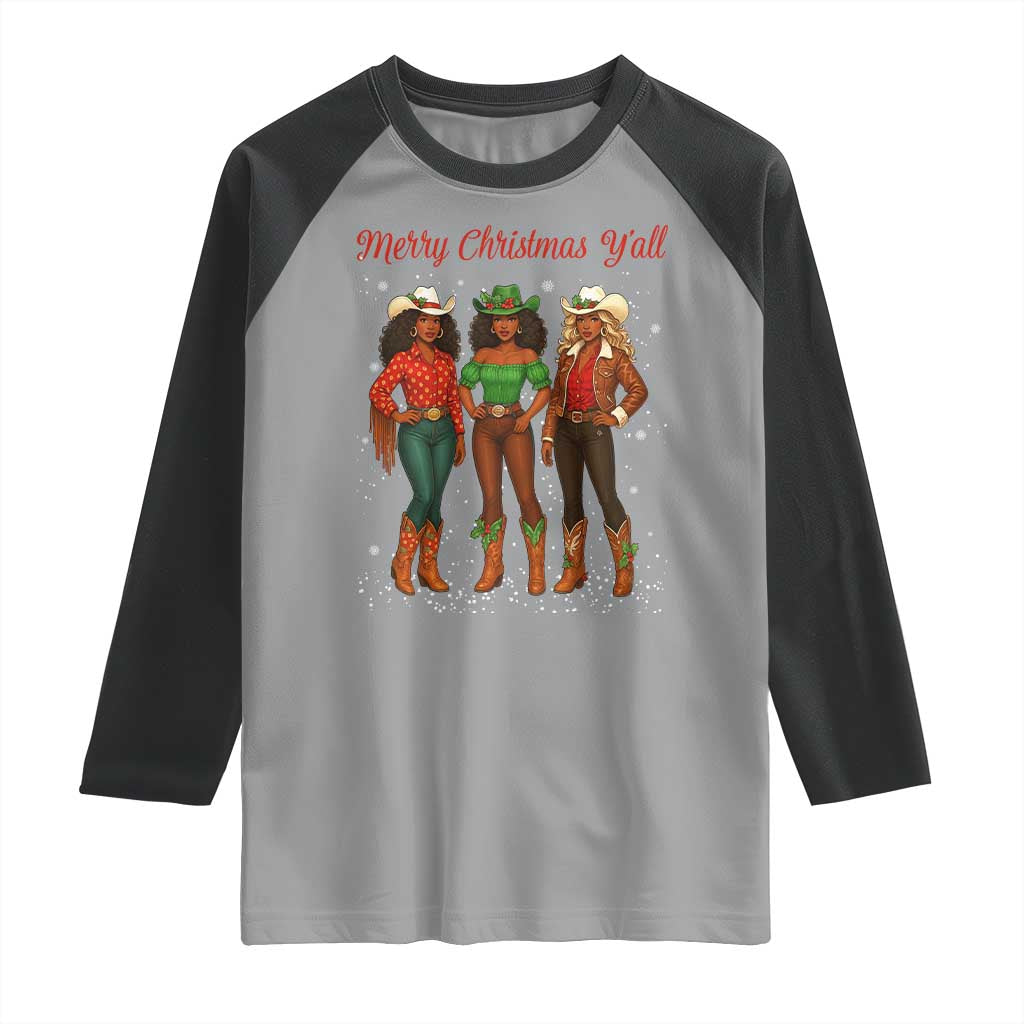 Black African American Cowgirl Christmas Raglan Shirt Retro Western Howdy TS14 Sport Gray Black Print Your Wear