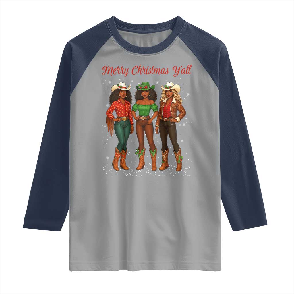 Black African American Cowgirl Christmas Raglan Shirt Retro Western Howdy TS14 Sport Gray Navy Print Your Wear