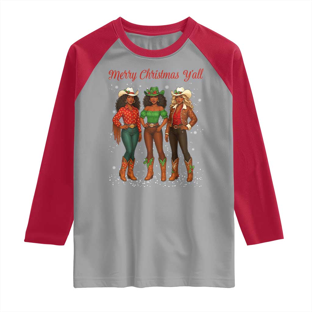 Black African American Cowgirl Christmas Raglan Shirt Retro Western Howdy TS14 Sport Gray Red Print Your Wear