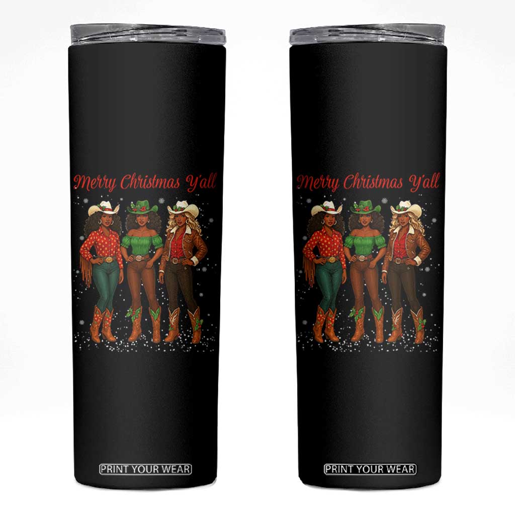 Black African American Cowgirl Christmas Skinny Tumbler Retro Western Howdy - Print Your Wear