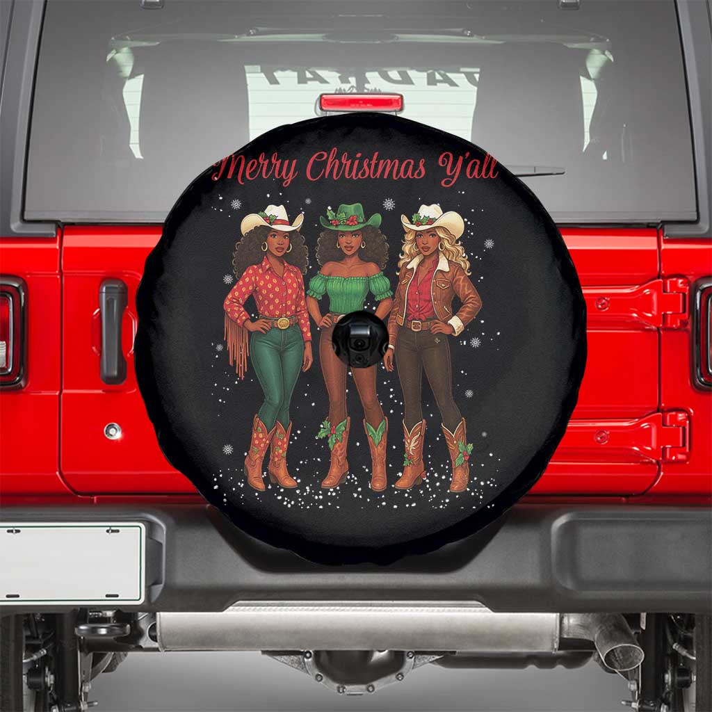 Black African American Cowgirl Christmas Spare Tire Cover Retro Western Howdy TS14 Black Print Your Wear