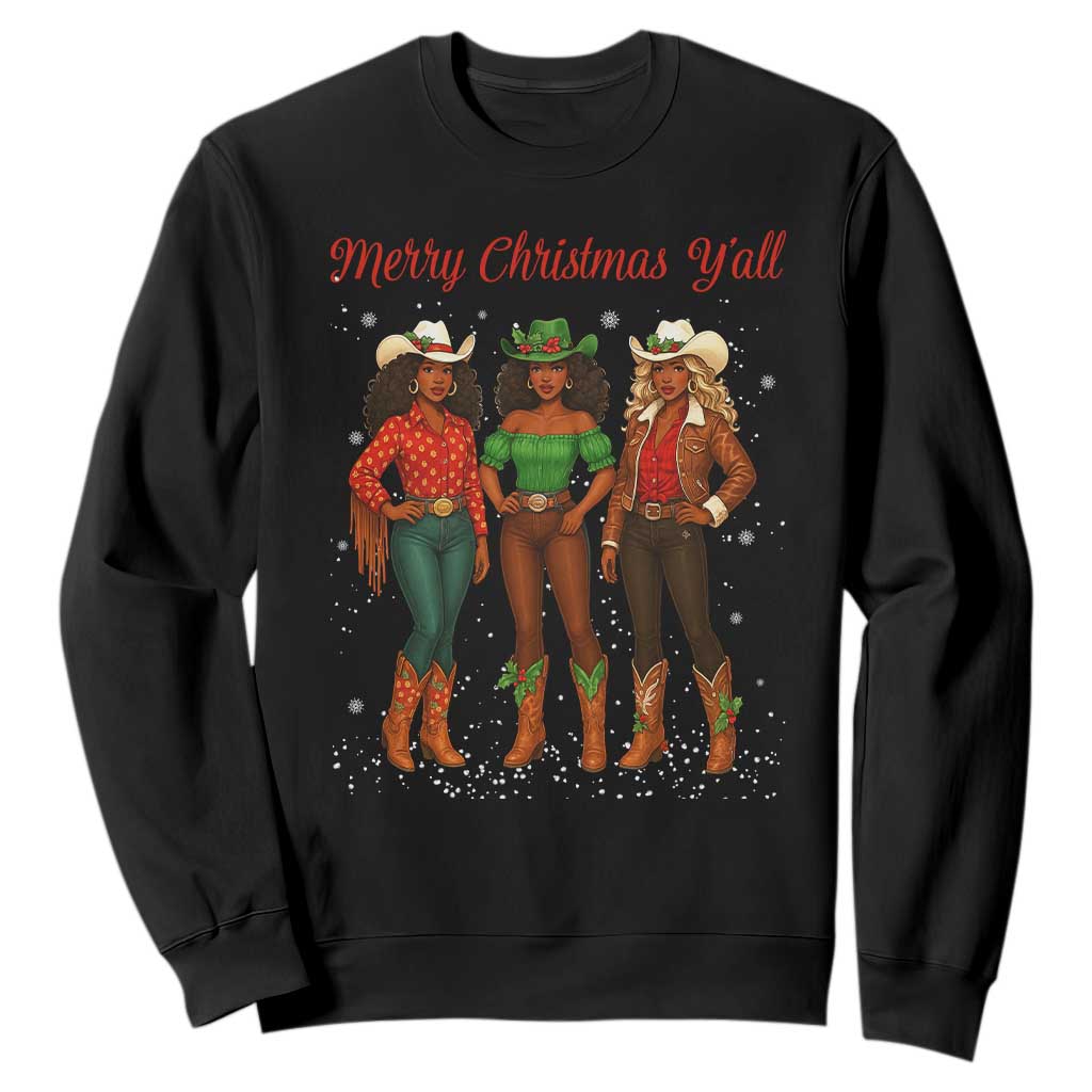 Black African American Cowgirl Christmas Sweatshirt Retro Western Howdy TS14 Black Print Your Wear