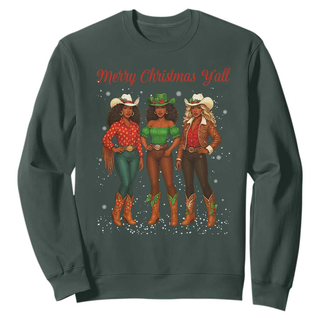 Black African American Cowgirl Christmas Sweatshirt Retro Western Howdy TS14 Dark Forest Green Print Your Wear