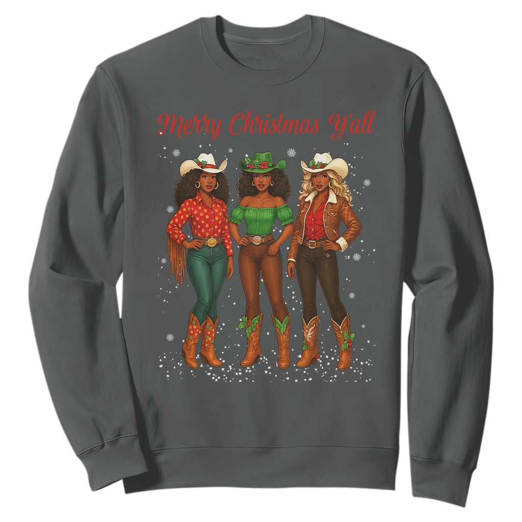 Black African American Cowgirl Christmas Sweatshirt Retro Western Howdy TS14 Dark Heather Print Your Wear