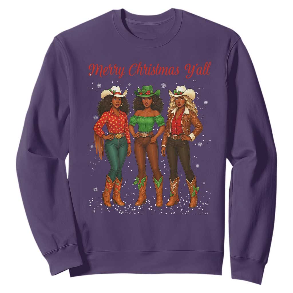 Black African American Cowgirl Christmas Sweatshirt Retro Western Howdy TS14 Purple Print Your Wear