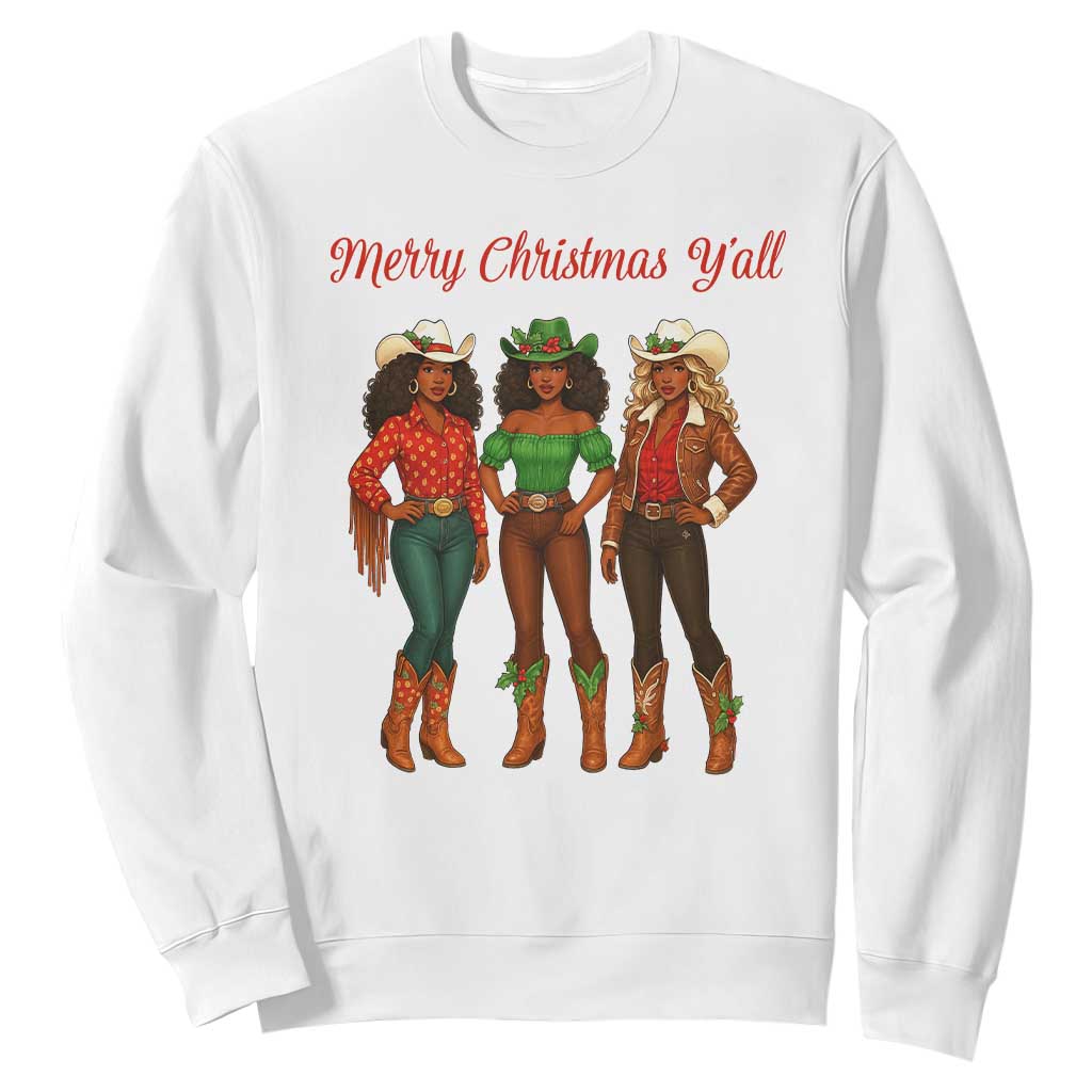 Black African American Cowgirl Christmas Sweatshirt Retro Western Howdy TS14 White Print Your Wear