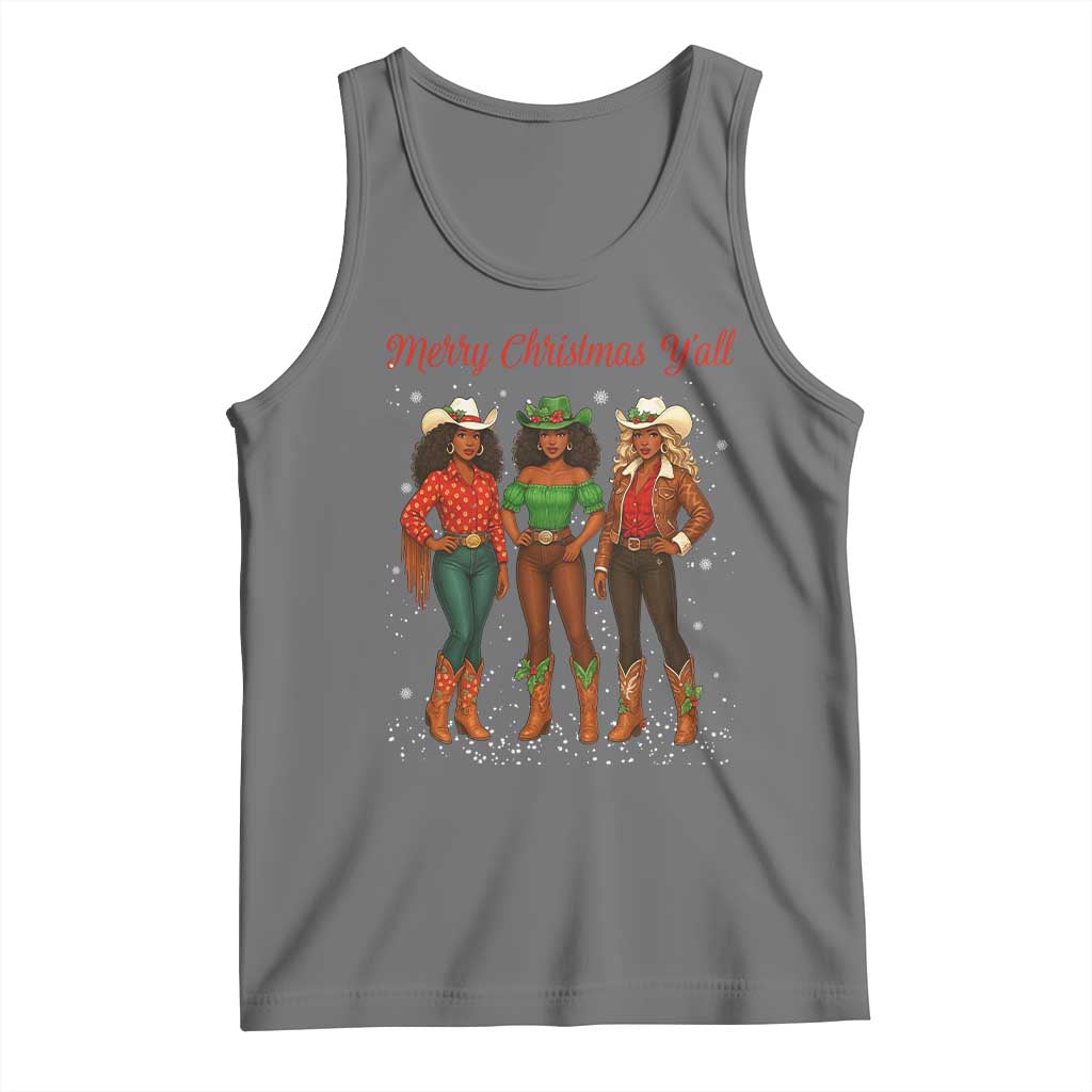 Black African American Cowgirl Christmas Tank Top Retro Western Howdy TS14 Black Heather Print Your Wear