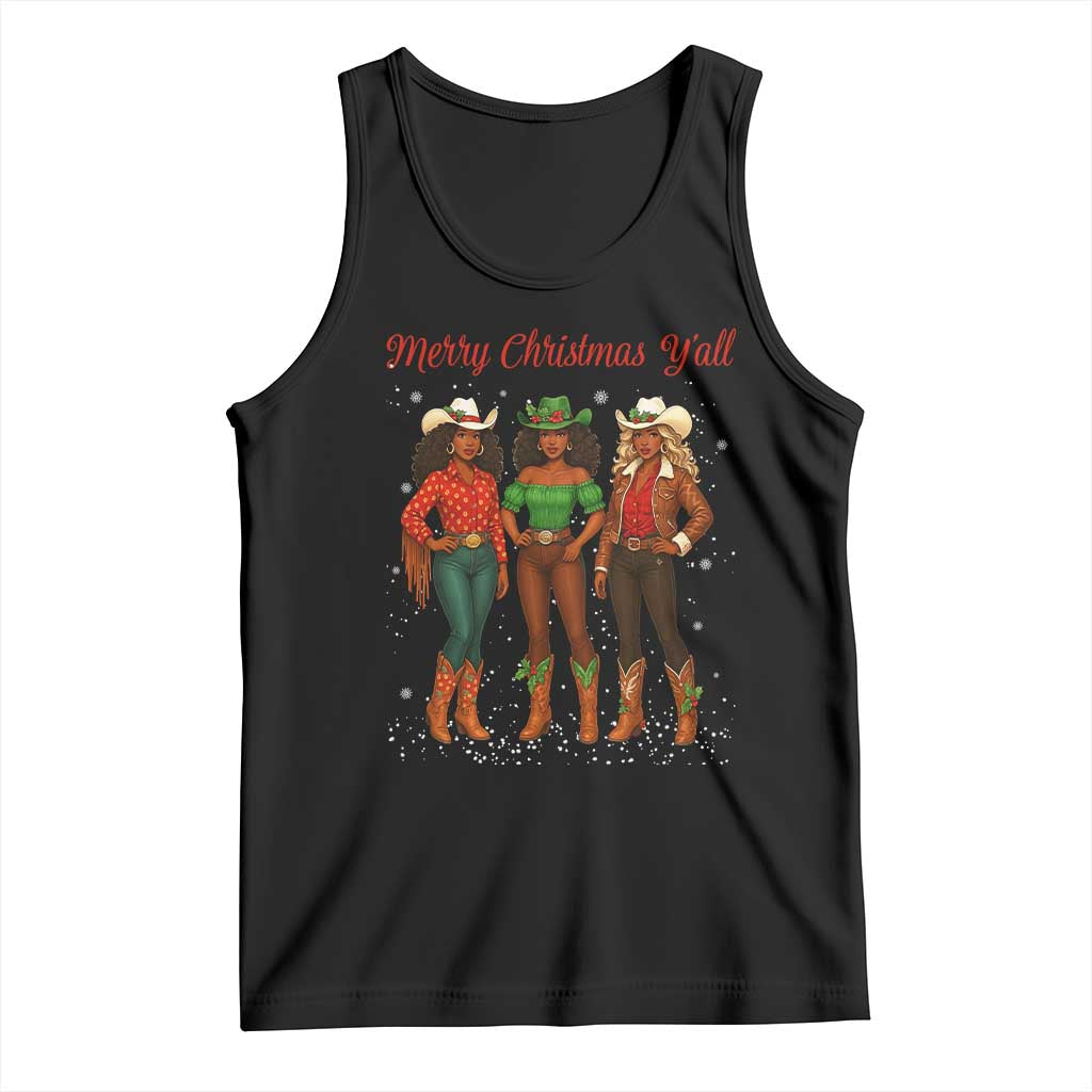 Black African American Cowgirl Christmas Tank Top Retro Western Howdy TS14 Black Print Your Wear