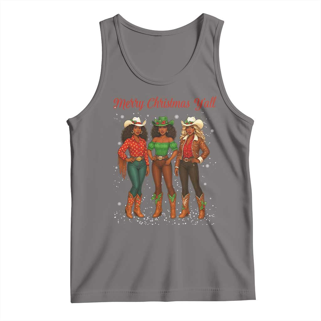 Black African American Cowgirl Christmas Tank Top Retro Western Howdy TS14 Deep Heather Print Your Wear