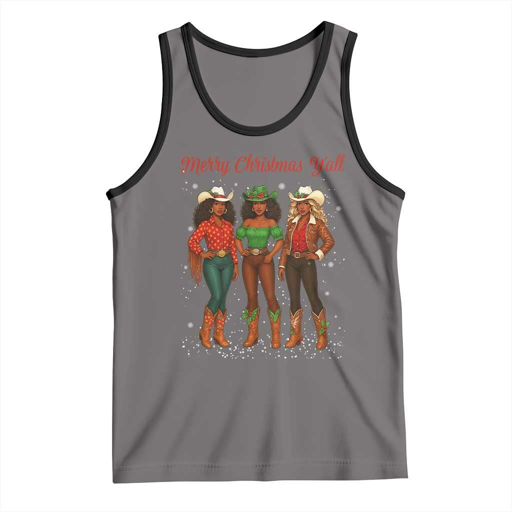 Black African American Cowgirl Christmas Tank Top Retro Western Howdy TS14 Deep Heather Black Print Your Wear