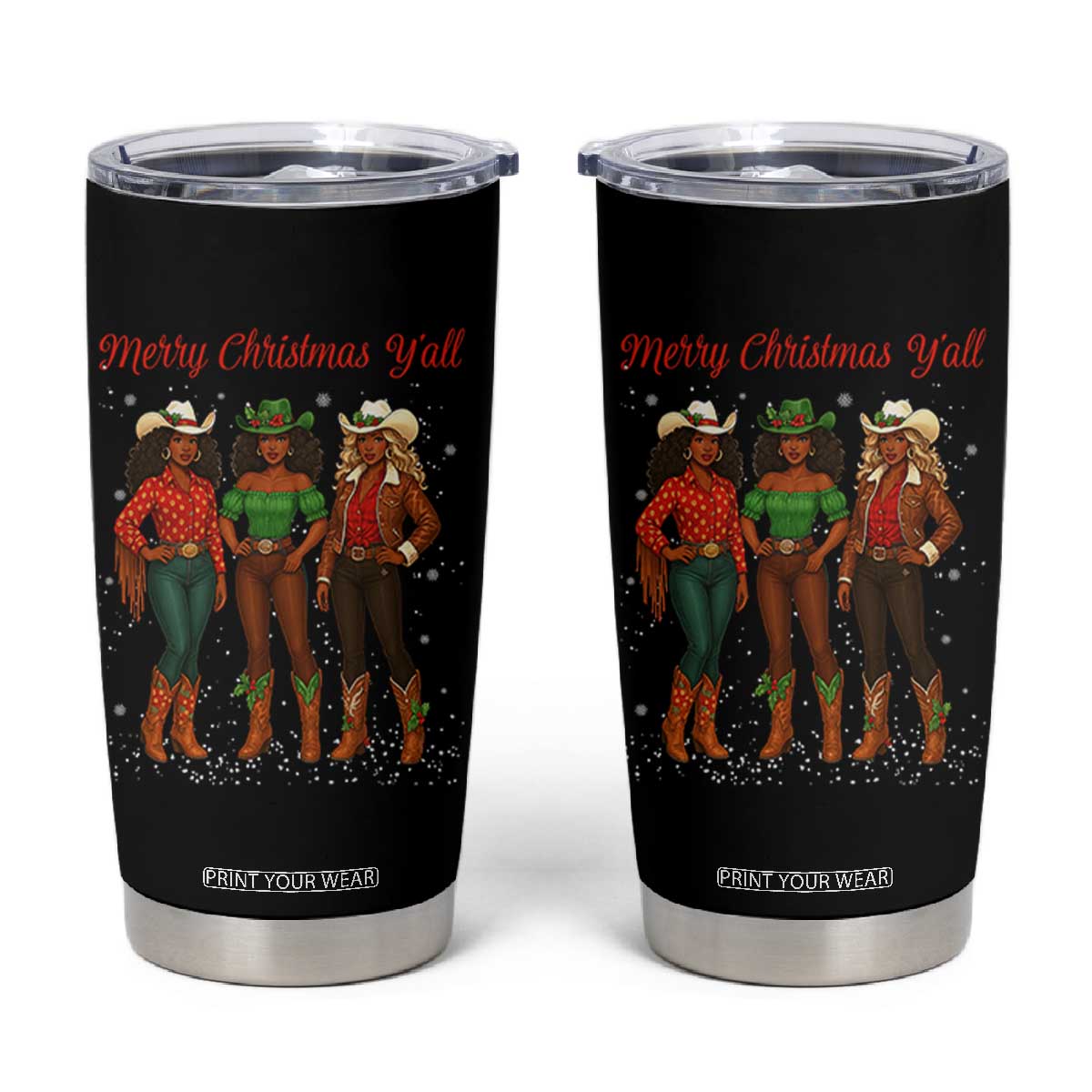 Black African American Cowgirl Christmas Tumbler Cup Retro Western Howdy - Print Your Wear