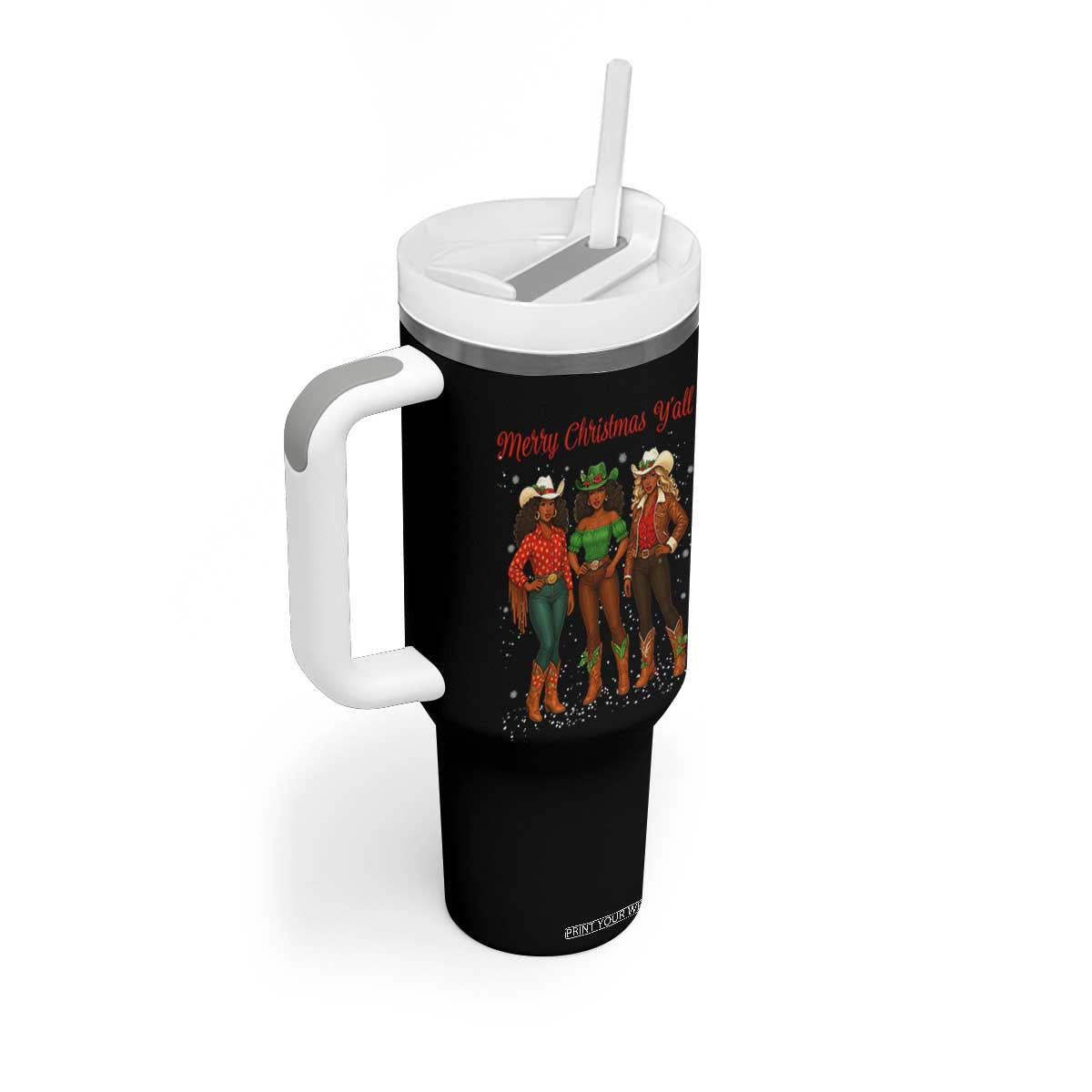 Black African American Cowgirl Christmas Tumbler With Handle Retro Western Howdy TS14 Print Your Wear