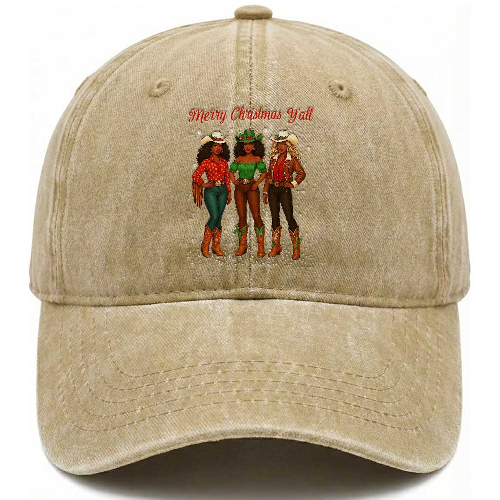 Black African American Cowgirl Christmas Washed Cotton Baseball Cap Retro Western Howdy TS14 Washed Cap Universal Fit Khaki Print Your Wear