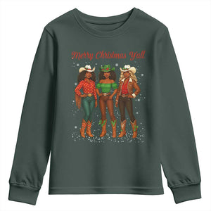 Black African American Cowgirl Christmas Youth Sweatshirt Retro Western Howdy TS14 Dark Forest Green Print Your Wear