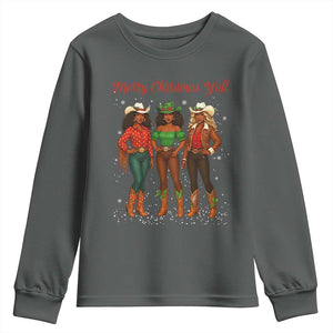 Black African American Cowgirl Christmas Youth Sweatshirt Retro Western Howdy TS14 Dark Heather Print Your Wear