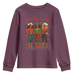Black African American Cowgirl Christmas Youth Sweatshirt Retro Western Howdy TS14 Maroon Print Your Wear