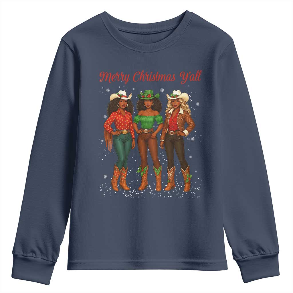 Black African American Cowgirl Christmas Youth Sweatshirt Retro Western Howdy TS14 Navy Print Your Wear