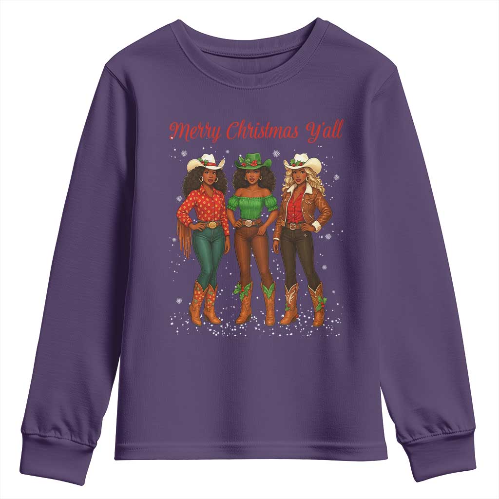 Black African American Cowgirl Christmas Youth Sweatshirt Retro Western Howdy TS14 Purple Print Your Wear