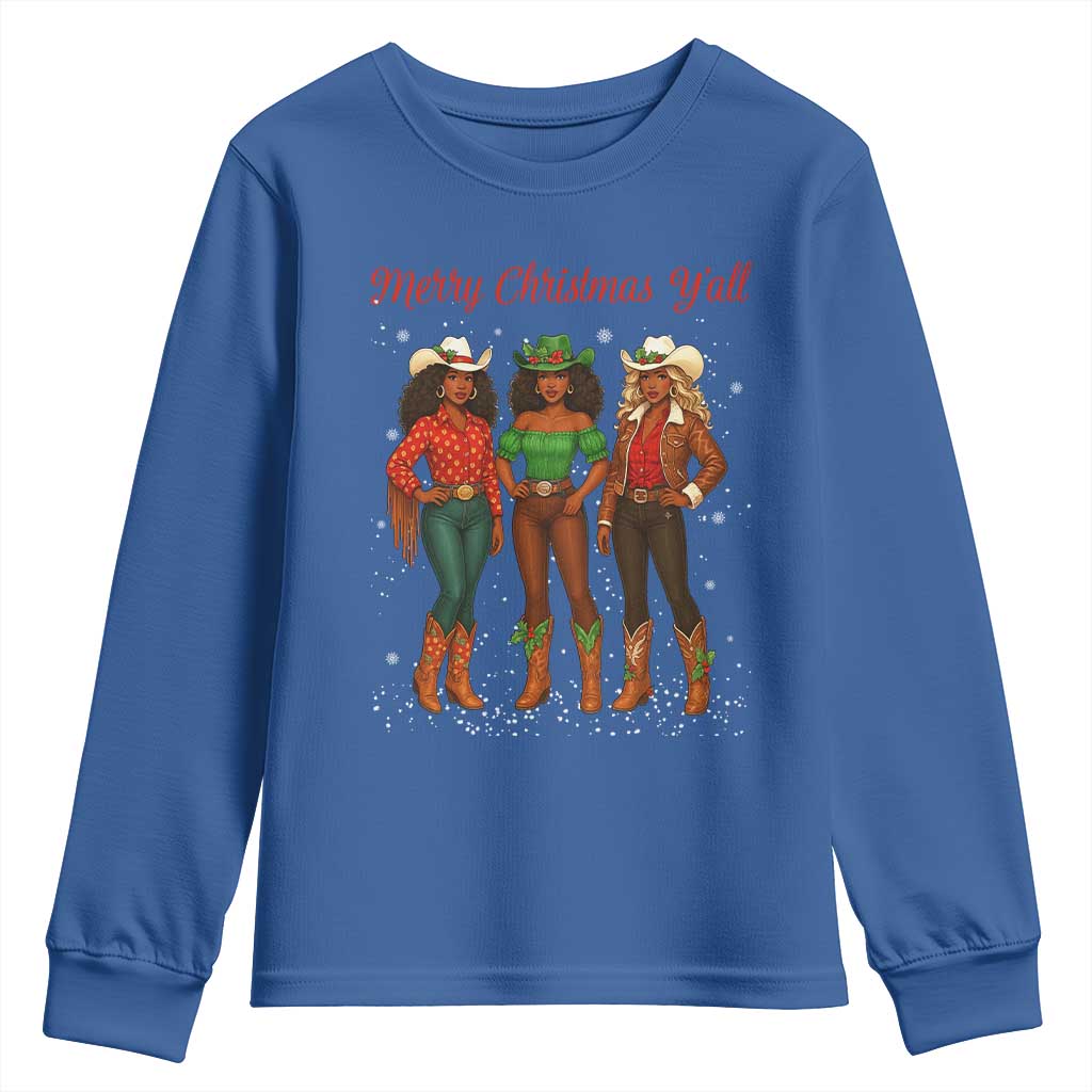 Black African American Cowgirl Christmas Youth Sweatshirt Retro Western Howdy TS14 Royal Blue Print Your Wear