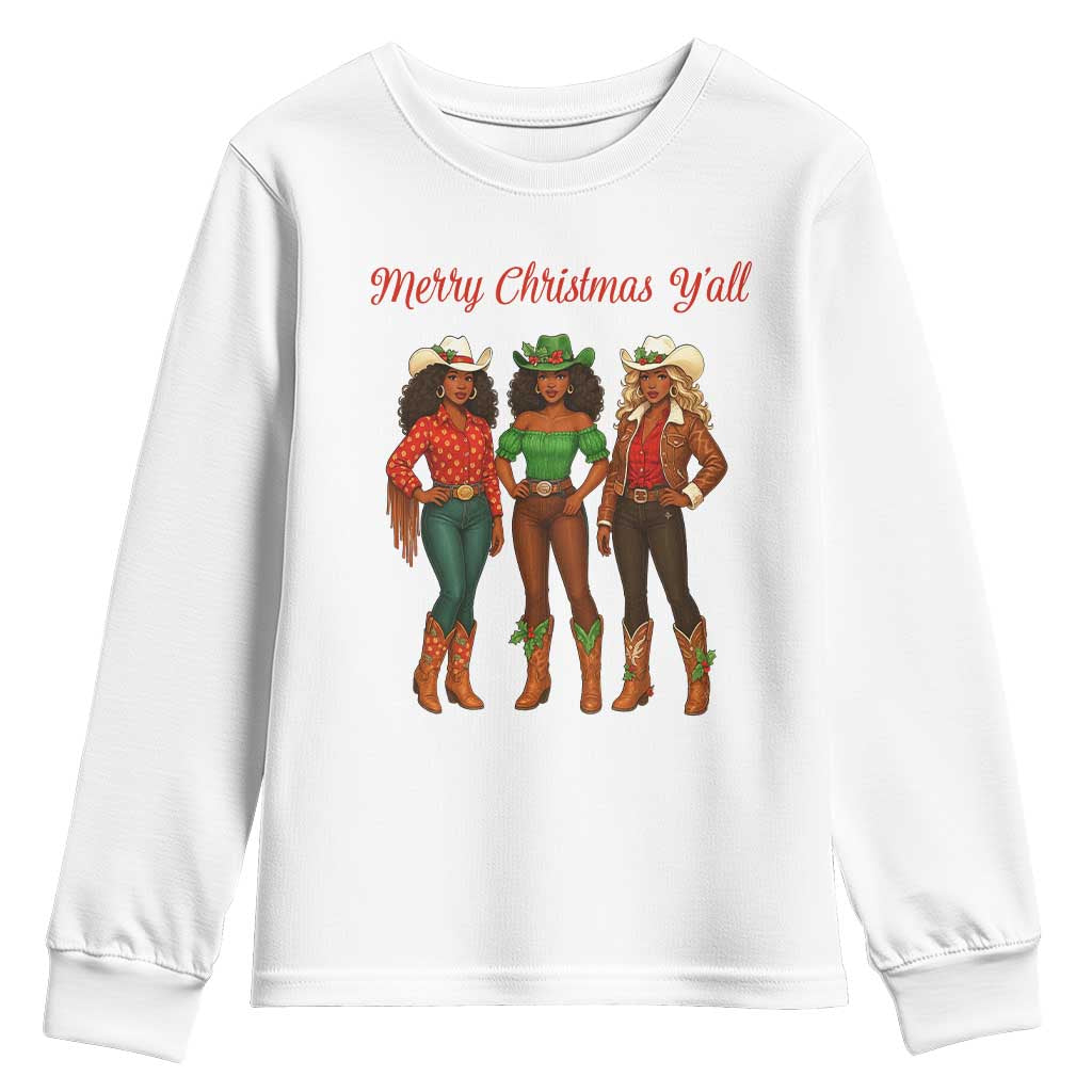 Black African American Cowgirl Christmas Youth Sweatshirt Retro Western Howdy TS14 White Print Your Wear